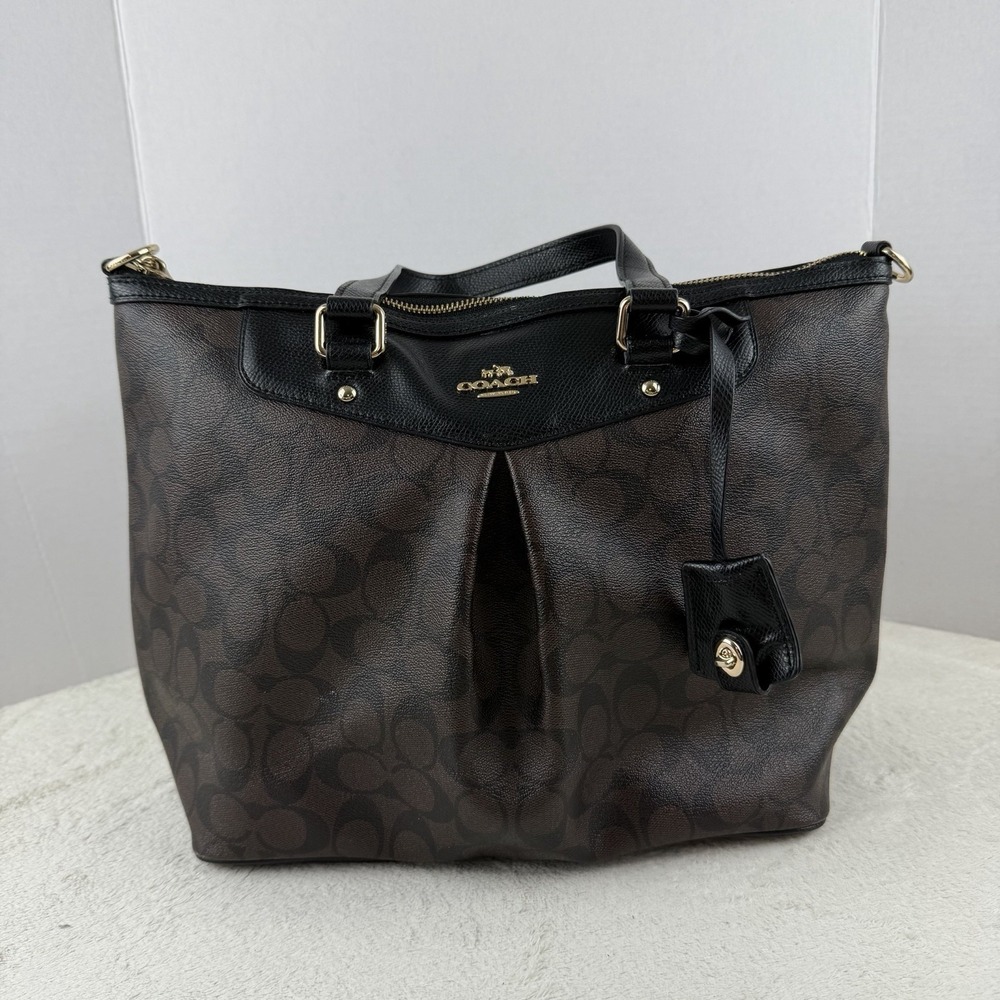Coach Signature Pleated Peyton Tote Dark Brown & Black F34614 $395